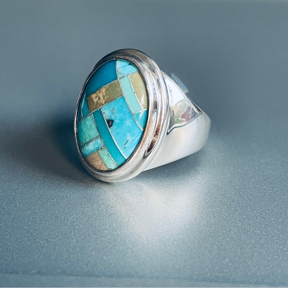 🎉Sold🎉 Carolyn Pollack Relios Turquoise Stone Mosaic Sterling Silver Ring - Picture 6 of 10
